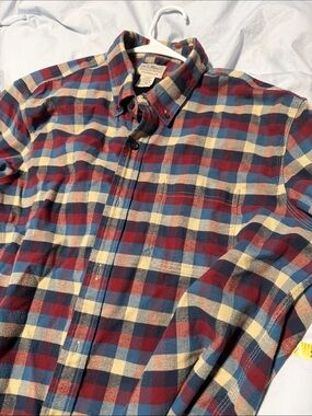 L.L. Bean Men's Plaid Button-Down Shirt in Red, Blue & Cream